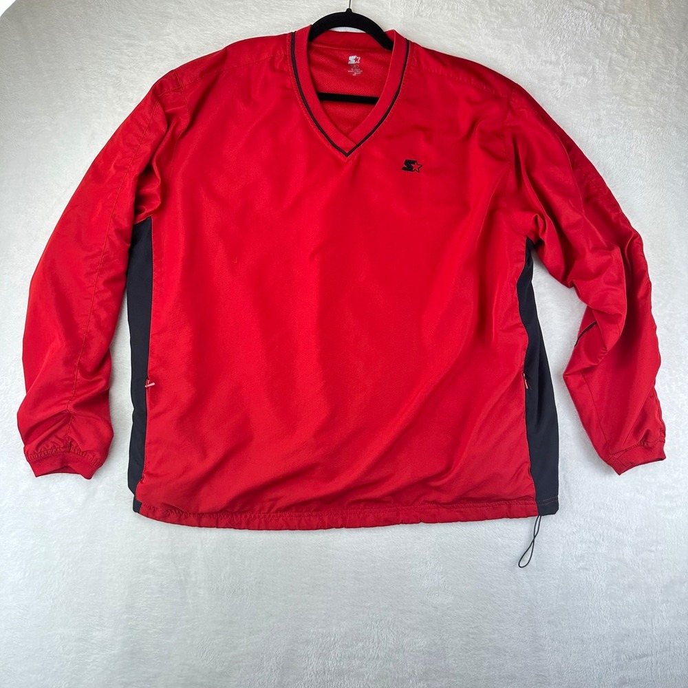 Starter‎ Windbreaker Mens Pullover Relaxed XL Red V-Neck Jacket Sporty Utility